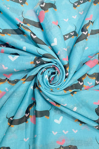 Sausage Dogs & Love Hearts Print Frayed Scarf