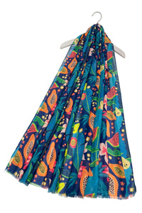 Colourful Fruit & Floral Print Frayed Scarf