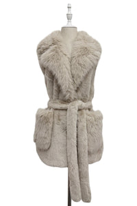 Faux Fur Long Gilet with Belt