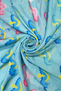 Cute Seahorse Print Frayed Scarf