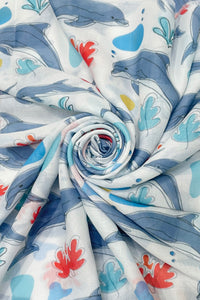 Dolphin Sealife Print Frayed Scarf