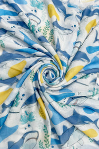 Shark Sealife Print Frayed Scarf