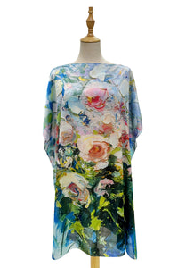 Rose Floral Print Silk Cover Up