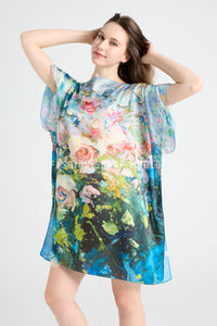 Rose Floral Print Silk Cover Up