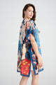 Japanese Lady & Cat Blossom Print Silk Cover Up