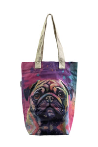 Pug Dog Print Cotton Tote Bag (Pack Of 3)  - Multi