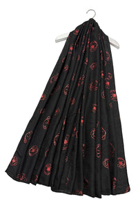 Red Poppy Foiled Print Scarf