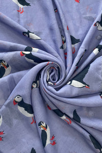 Puffin Bird Print Frayed Scarf
