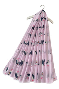 Puffin Bird Print Frayed Scarf