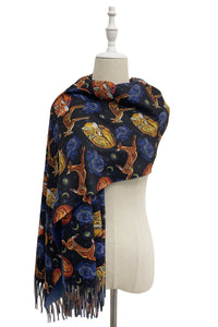 Fox & Deer Night Sky Art Inspired Wool Tassel Scarf