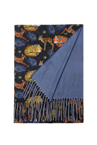 Fox & Deer Night Sky Art Inspired Wool Tassel Scarf