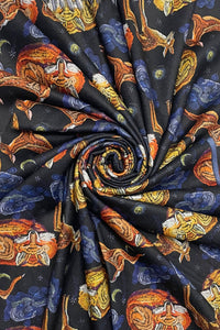 Fox & Deer Night Sky Art Inspired Wool Tassel Scarf