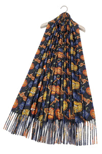 Fox & Deer Night Sky Art Inspired Wool Tassel Scarf