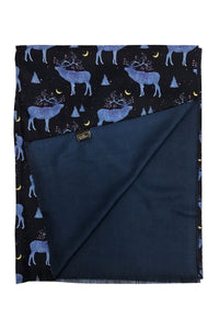 Decorative Reindeer & Night Sky Print Wool Scarf