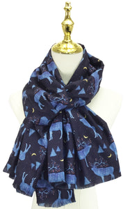 Decorative Reindeer & Night Sky Print Wool Scarf