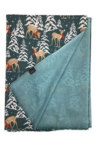 Reindeer & Christmas Tree Print Wool Scarf