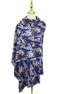 Reindeer & Christmas Tree Print Wool Scarf