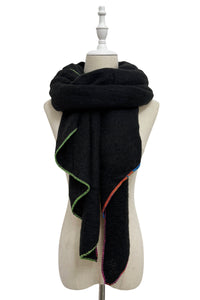 Plain Contrast Stitch Wool Diagonal Edge Scarf