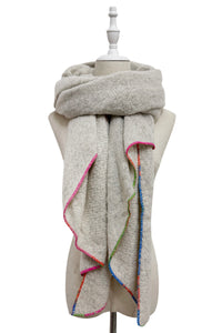 Plain Contrast Stitch Wool Diagonal Edge Scarf