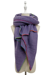 Plain Contrast Stitch Wool Diagonal Edge Scarf