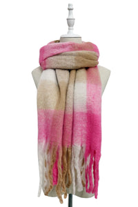 Multi Check Print Wool Tassel Scarf