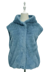 Plain Faux Fur Hooded Gilet Jacket