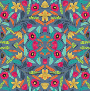 Symmetrical Poppy Print Square Tassel Scarf