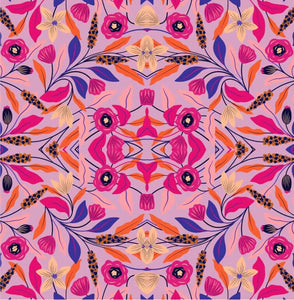 Symmetrical Poppy Print Square Tassel Scarf