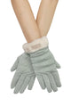 Plain Ruched Faux Fur Trim Gloves