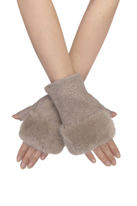 Diamante & Faux Fur Trim Fingerless Gloves
