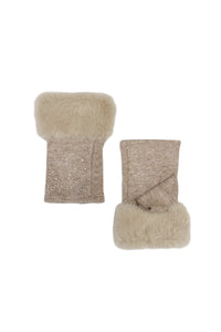 Diamante & Faux Fur Trim Fingerless Gloves