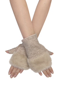 Diamante & Faux Fur Trim Fingerless Gloves