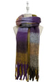 Multi Check Print Wool Tassel Scarf