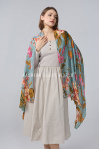 Bold Camellia Flower Print Frayed Scarf