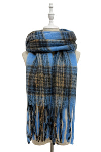 Large Tartan Check Wool Cosy Tassel Scarf
