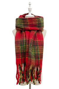 Large Tartan Check Wool Cosy Tassel Scarf