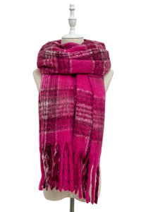 Large Tartan Check Wool Cosy Tassel Scarf
