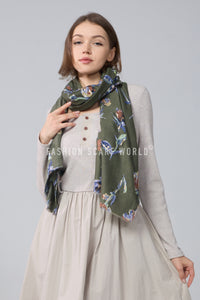 Stemmed Flower & Gold Foiled Frayed Scarf
