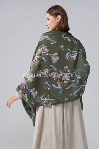 Stemmed Flower & Gold Foiled Frayed Scarf