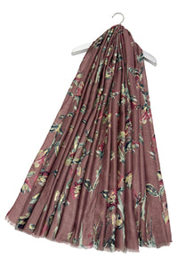 Stemmed Flower & Gold Foiled Frayed Scarf