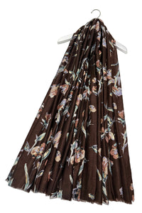 Stemmed Flower & Gold Foiled Frayed Scarf