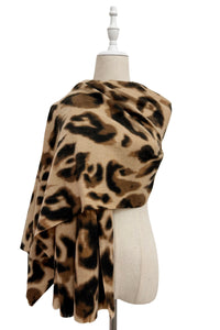 Leopard Print Wool Frayed Scarf