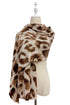 Leopard Print Wool Frayed Scarf