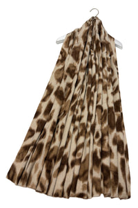 Leopard Print Wool Frayed Scarf