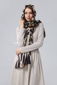 Animal Print Frayed Wool Scarf