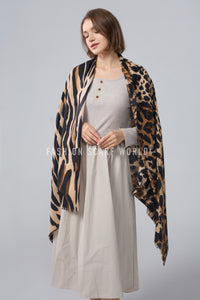 Animal Print Frayed Wool Scarf