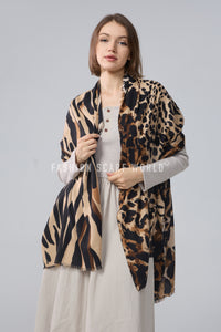 Animal Print Frayed Wool Scarf