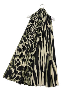Animal Print Frayed Wool Scarf