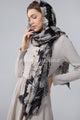Gold Foiled Botanical Flower Print Frayed Scarf