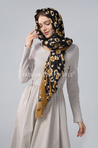 Leopard Print Heart Foiled Frayed Scarf